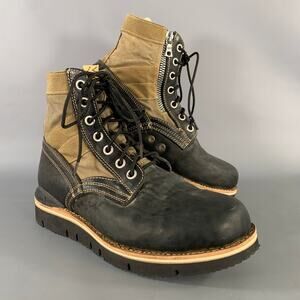 VISVIM Size 9.5 Black Olive Distressed Leather Canvas Lace Up Boots